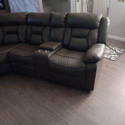 5 Seater Gret Leather Recliner Sofa 