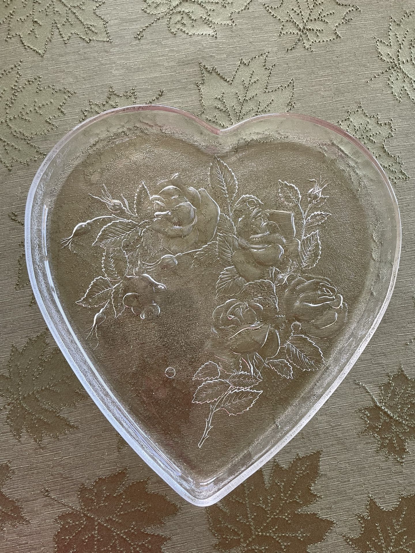 Vintage Heart Shaped Glass Serving Platter 12”