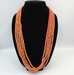 Vtg 5 Strand Solid Wood Statement Necklace 15.5”  Warm Terracotta Boho Hippie
