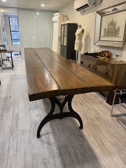 12ft Long Custom Wood & Cast Iron Dining Table