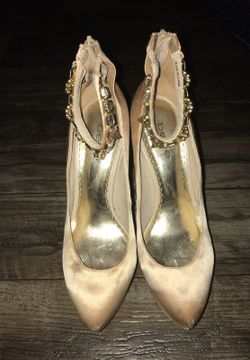 BEBE nude suede heels