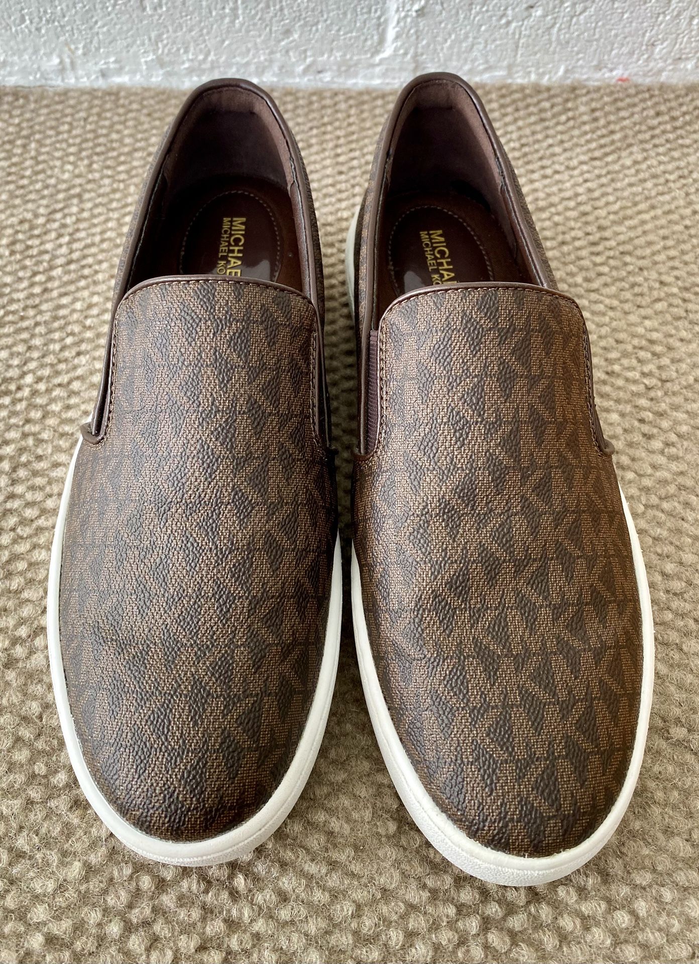 Michael Kors Women's Size 8 Brown Keaton Coated Canvas Logo Slip-on Sneaker