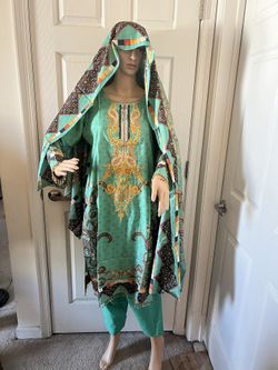 Pakistani Indian 3 Piece Embroidered Suit 