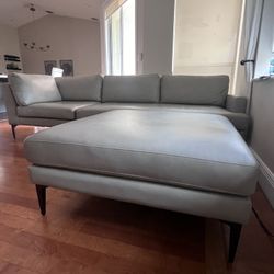 West Elm Leather Sectional With Separate Ottoman