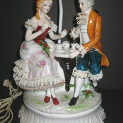 VINTAGE CAPODIMONTE   VICTORIA-FIGURINE PORCELAIN TABLE LAMP AFTERNOON TEA