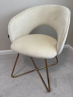 Velvet Vanity Chair with Curved Back, Upholstered Barrel Desk Chair w/ Gold Legs