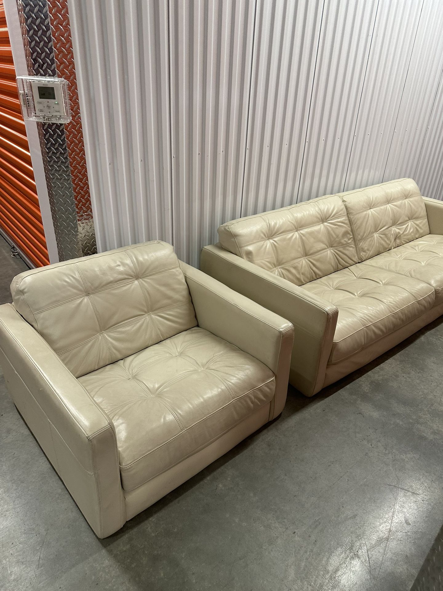 2 Piece Sofa Leather Couch - Beige MADE IN ITALY