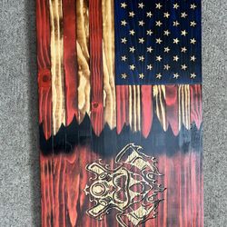 wooden flag firefighter