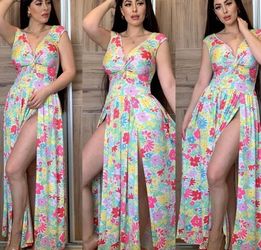 Short Sleeve Floral Print Summer Maxi Dress