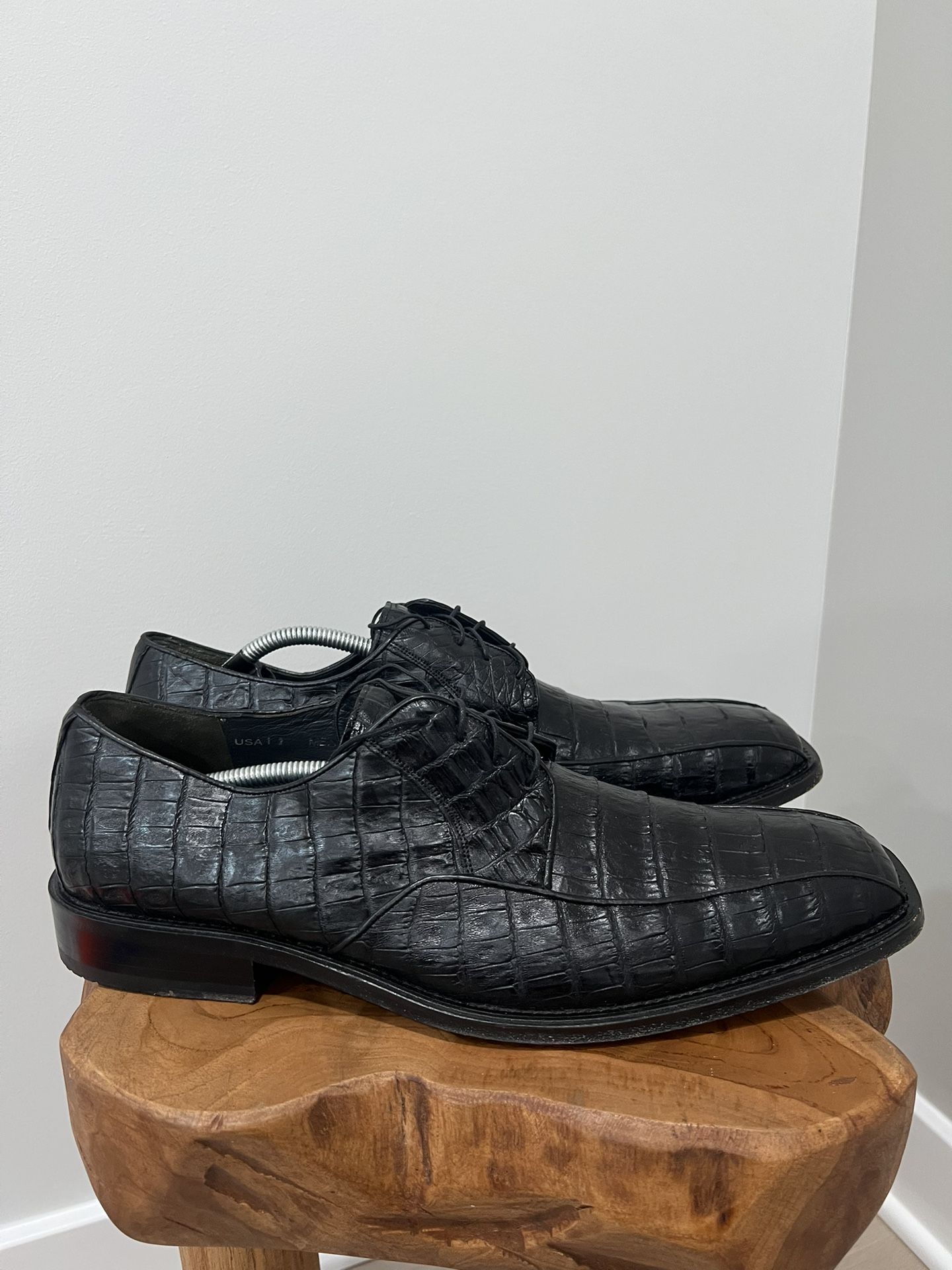 Los Altos Caiman Belly Bicycle Toe Dress Shoes Black Sz 12
