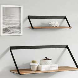 Brand New Pottery Barn Wood And Iron Shelves
