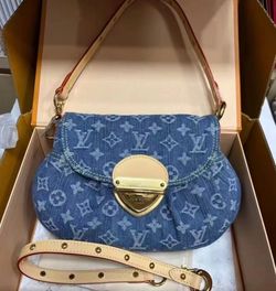 Non-adjustable shoulder strap with lock closure, classic print, denim, Yuanbao bag, underarm bag, handbag, shoulder bag, women's blue