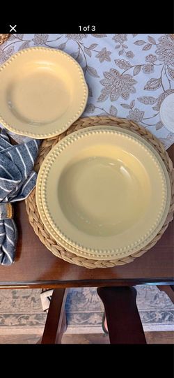 Pottery Barn BUTTER YELLOW Emma Plates dinnerware farmhouse victorian cottagecore country vintage