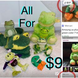 $9 Bundle of Stuff animals/Frog Plushies & Net hammock total of 7 items