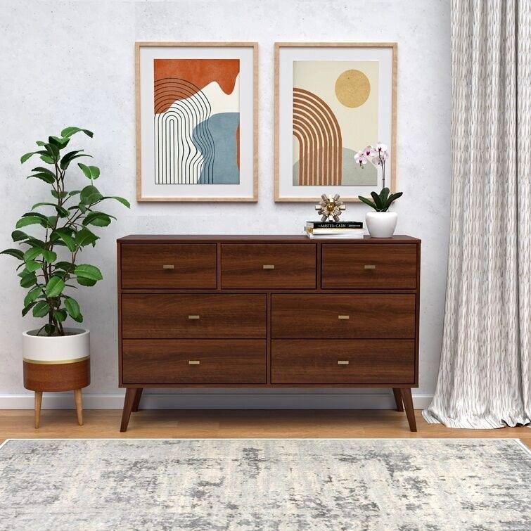 Bedroom Set Assembled Mid Century Modern Bedroom Set 4 Pcs- 2 Nightstand, Dresser, Chest of Drawers