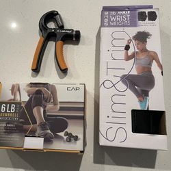 2 3lb Dumbbells, 2 1lb Wrist & Ankle Weights, Grip Trainer