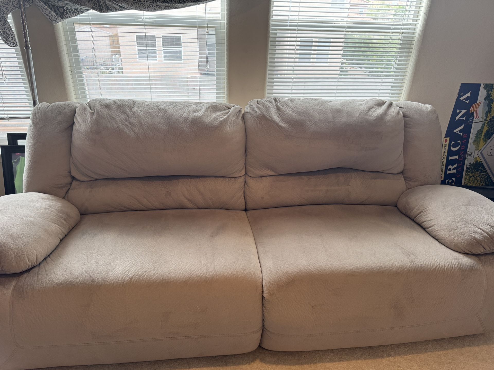 Beige Sofa - Dual Reclining Seats