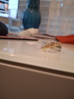 Two-Tone Gold and Silver Crossover Ring