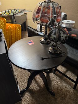 Round Black Wood Accent Table