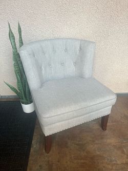 Grey Tufted Fabric Accent Chair with Nailhead Trim