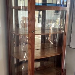Vintage Oak Curio Cabinet / China Hutch – Glass Display, Stained-Glass Accent, Claw Feet $250 OBO