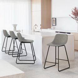 24”H Faux Leather Bar Stools, Gray (Set of 4)