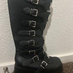 Demonia-Styled Black Leather Platform Boots