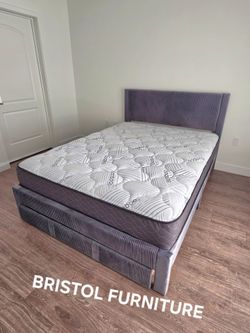 ⚽️ Bed Queen Frame, NO MATTRESS, Dark Gray Color, Corduroy Fabric,No Including Mattress, New in the Box.