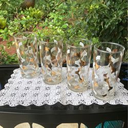 4- MCM Gold & White Ribbons Highball Glasses
