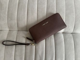 Calvin Klein Saffiano Leather Zip-Around Wristlet Wallet