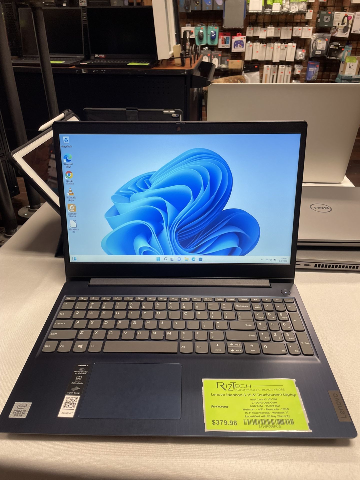 Lenovo IdeaPad 3 Touchscreen Laptop 15.6” W11 i3 10th Gen 8GB RAM 256GB SSD Blue
