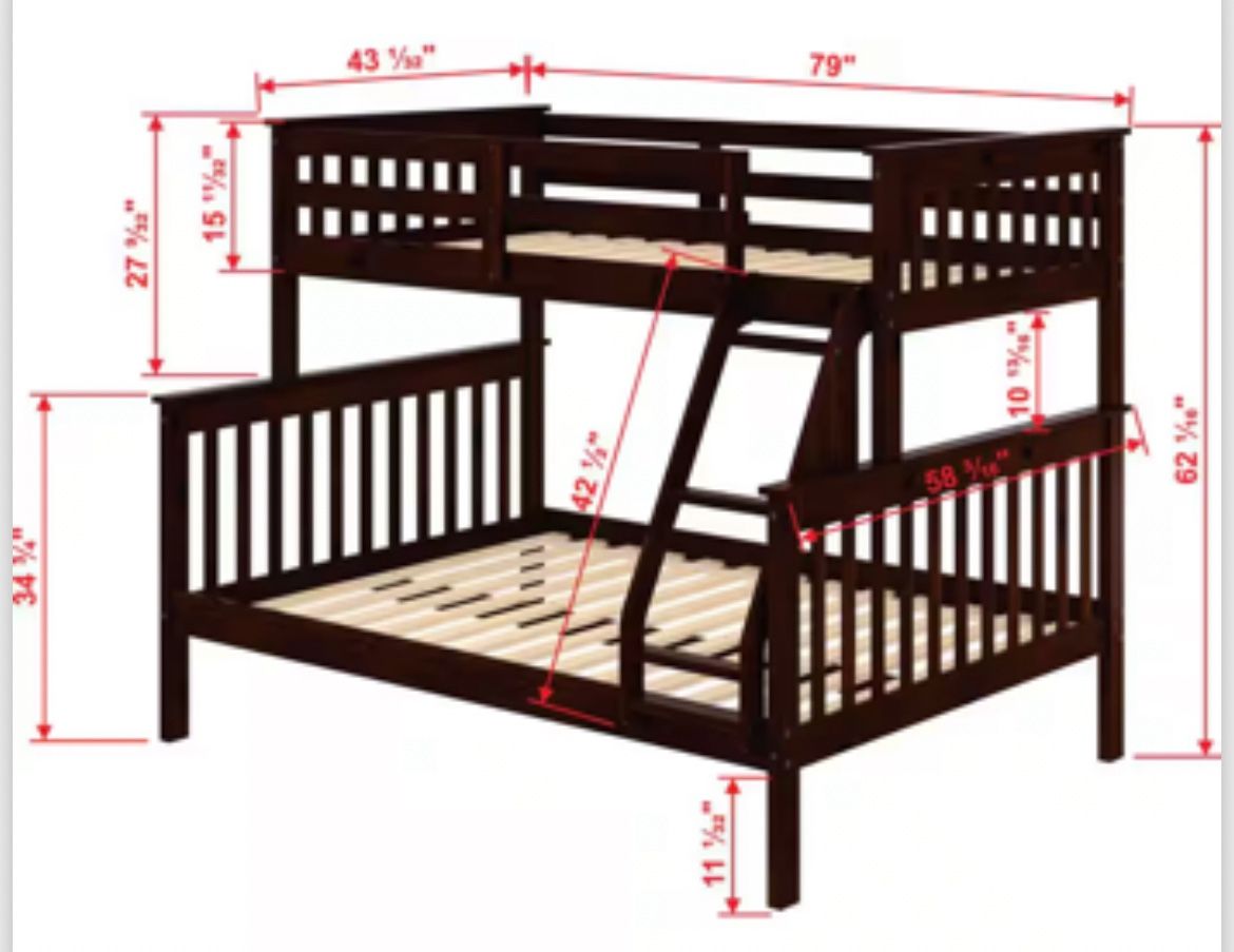 Queen/Twin Walnut Bunk Bed With Ladder & Only Twin Mattress Included