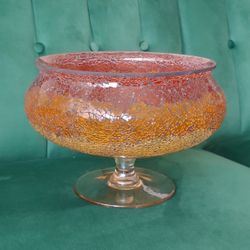 Huge Crackled Glass Vase Candle Holder