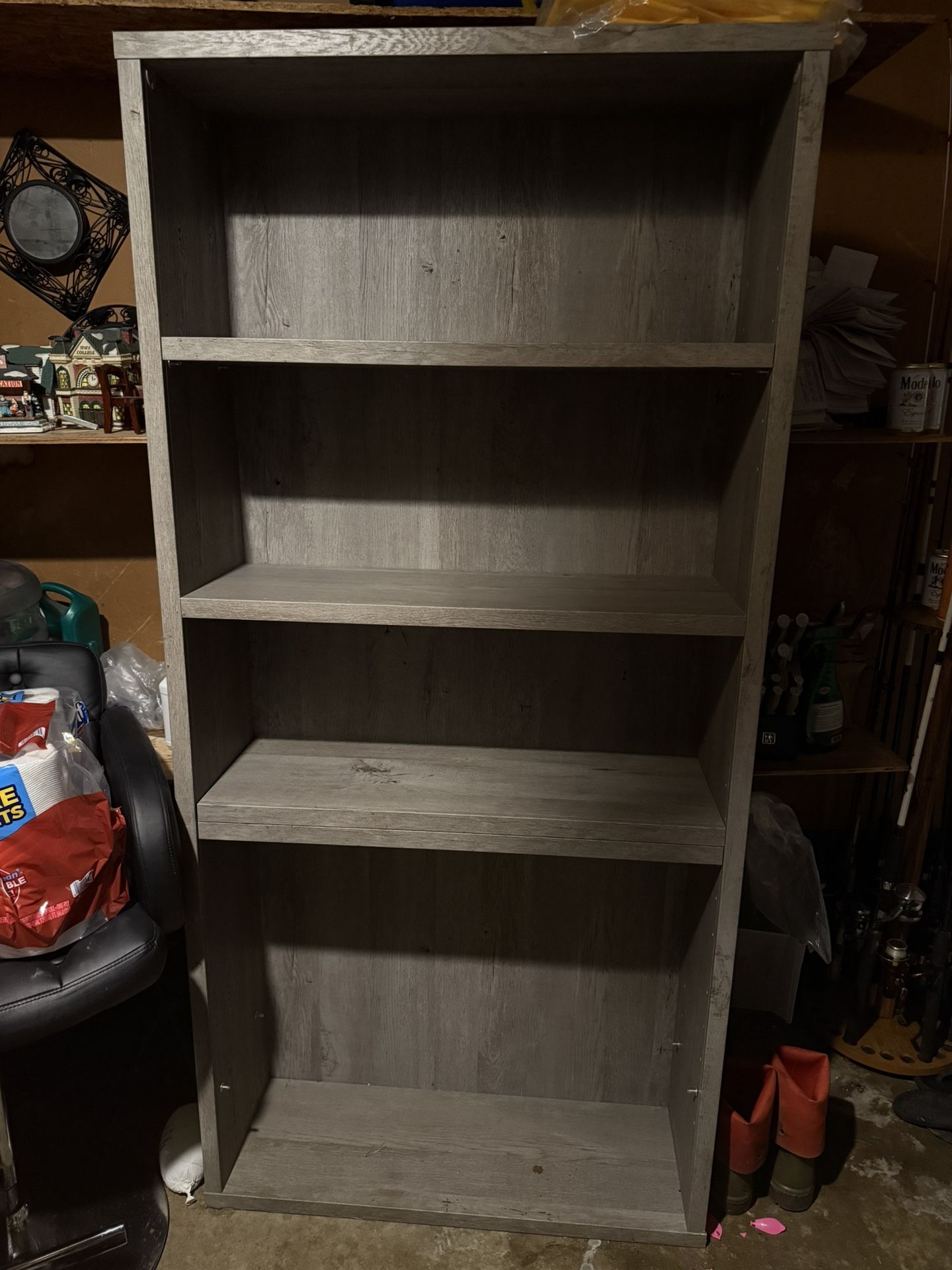 Tall grey wood book shelve/ book case