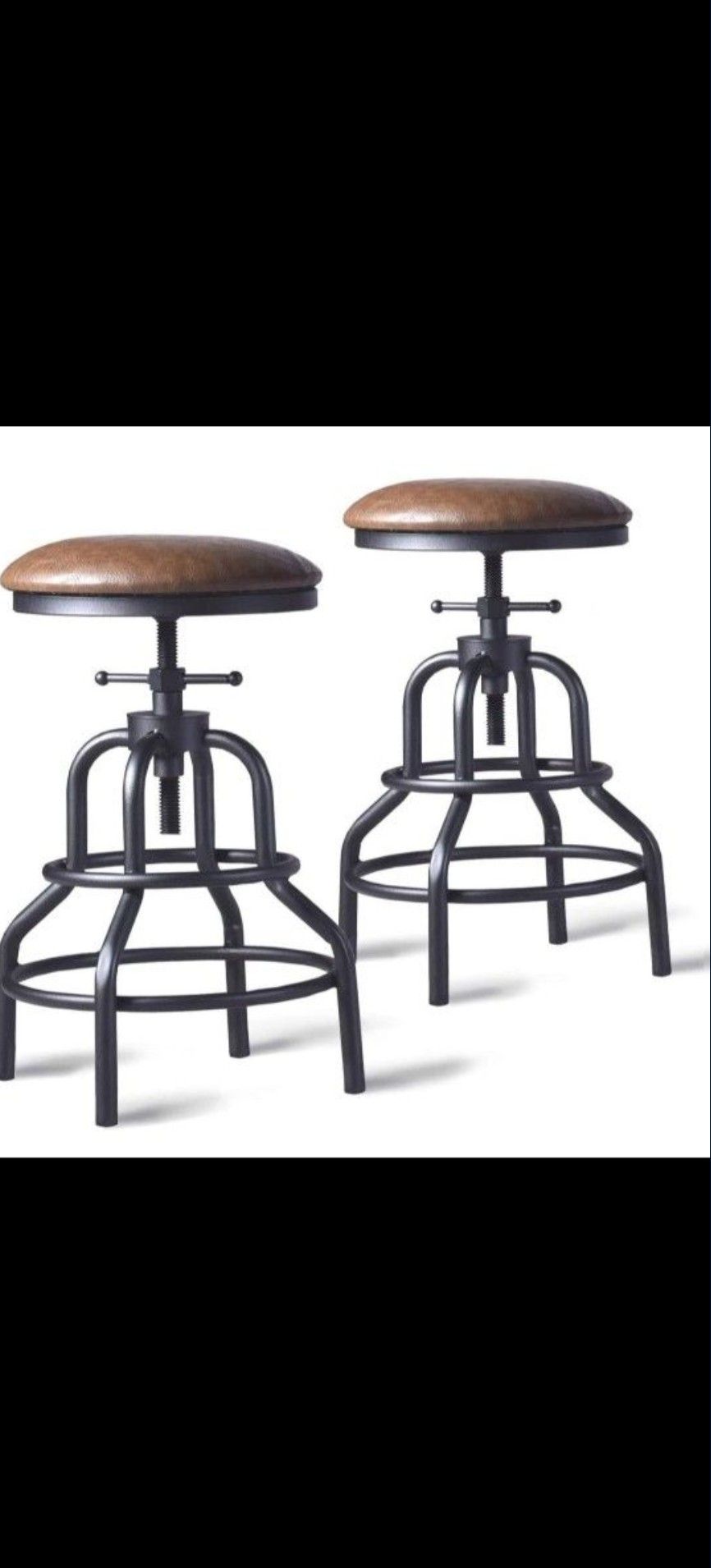 Industrial 2 NEW Diwhy Vintage Counter Stool, Kitchen Counter Height Adjustable Swivel Chair, Metal Frame Stool, Brown
