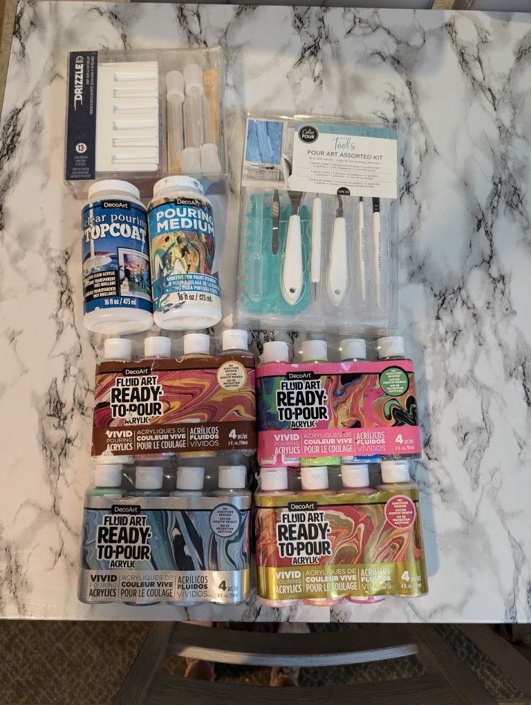 Brand New Acrylic Pouring Paint And Two Sets Pouring Tools