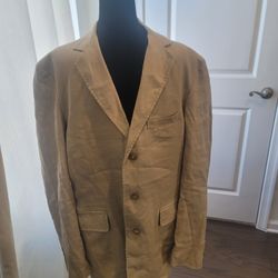 J Crew Mens 100% Linen Blazer 42L Sport Coat Vintage Khaki Semi Lined