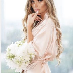 Blush Satin Kimono Bridesmaid Robes x5