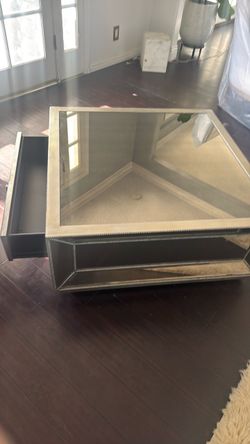 Mirrored Coffee Table with 2 Drawers and Wheels
