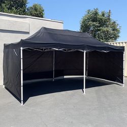 (NEW) $205 Heavy-Duty 10x20 ft Canopy w/ 4 Sidewalls, Outdoor Patio Pop Up Tent Gazebo with Carry Bag, Black 