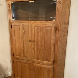 Corner computer desk/display cabinet/storage unit. Vintage