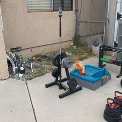 Barbell Set with plates And plate Rack Weights