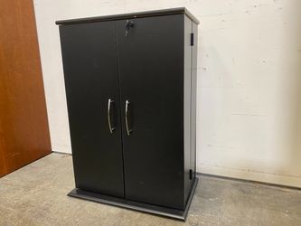 Black 2 Door Media Storage Cabinet with Locking Side and Key