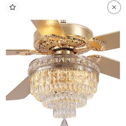 Asyko Crystal Ceiling Fan Fandelier with Lights - 62" Modern Outdoor Fans with Remote Control，Noiseless DC Motor, Retro/Farmhouse Lighting, Dining Roo