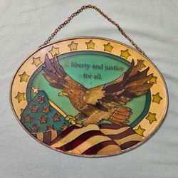 Joan Baker Designs "Liberty and Justice For All" Suncatcher Hand-painted!