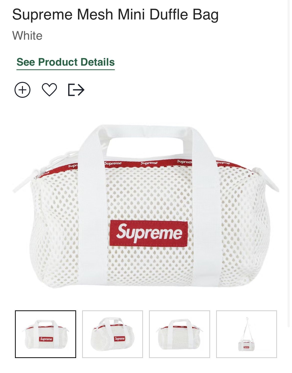 Supreme Mesh Mini Duffle Bag White