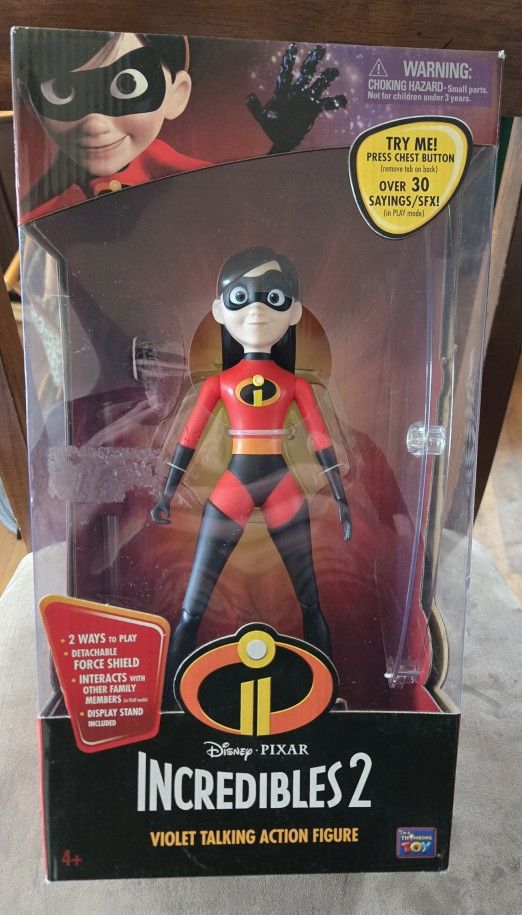 The Incredibles 2 VIOLET Action Figure Over 30 Sayings SFX Shield 12" Line Talks