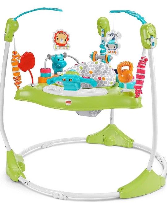 Fisher-Price Baby Bouncer Fitness Fun Folding Jumperoo Activity Center with Lights Music and Gym Themed Toys, Folds For Storage

