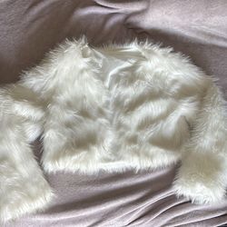 White furry cropped jacket