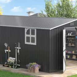 11.4 ft. W × 17.7 ft. D Metal Outdoor Storage Garden Tool Steel Shed with Lockable Doors and Windows